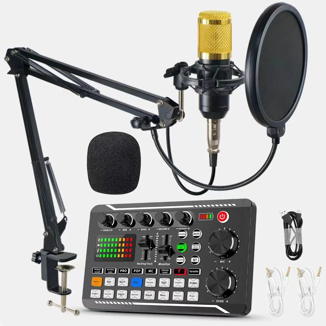 F998 Sound Card Cantilever Microphone Set Recording Karaoke Live Podcast Equipment Studio Professional Microphone for Phone