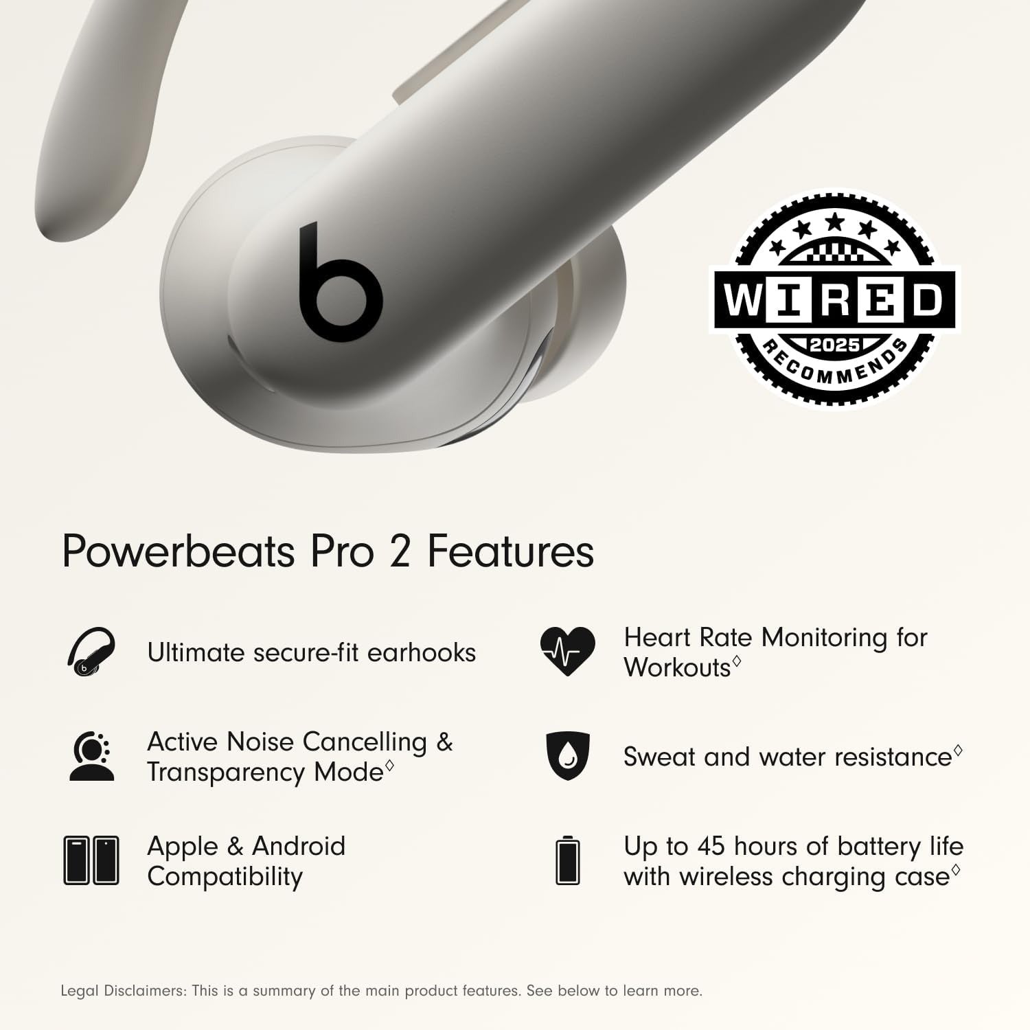 Powerbeats Pro 2 - Wireless Noise Cancelling Workout Earbuds with Secure- Fit Earhooks, Up to 45-Hour Battery with Charging Case, Sweat & Water Resistant, Heart Rate Monitoring - Quick Sand