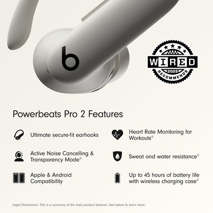 Powerbeats Pro 2 - Wireless Noise Cancelling Workout Earbuds with Secure- Fit Earhooks, Up to 45-Hour Battery with Charging Case, Sweat & Water Resistant, Heart Rate Monitoring - Quick Sand